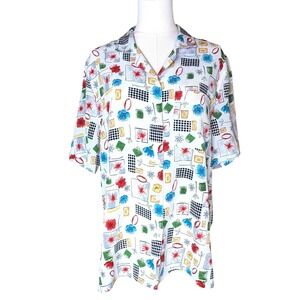 Alfred Dunner Vintage Abstract Floral‎ Button-Up Blouse Multicolor Size 14
